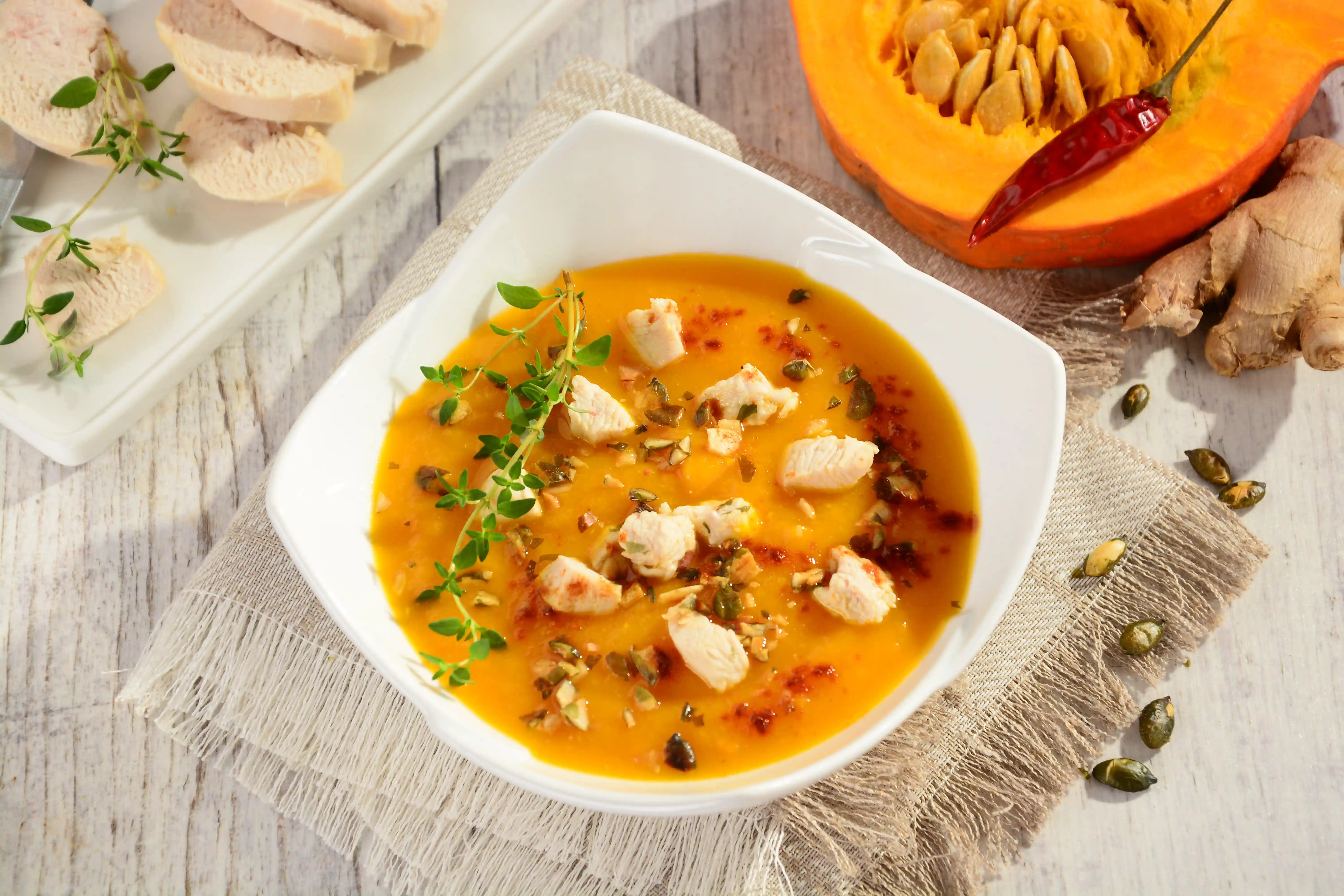 Pumpkin soup with chicken